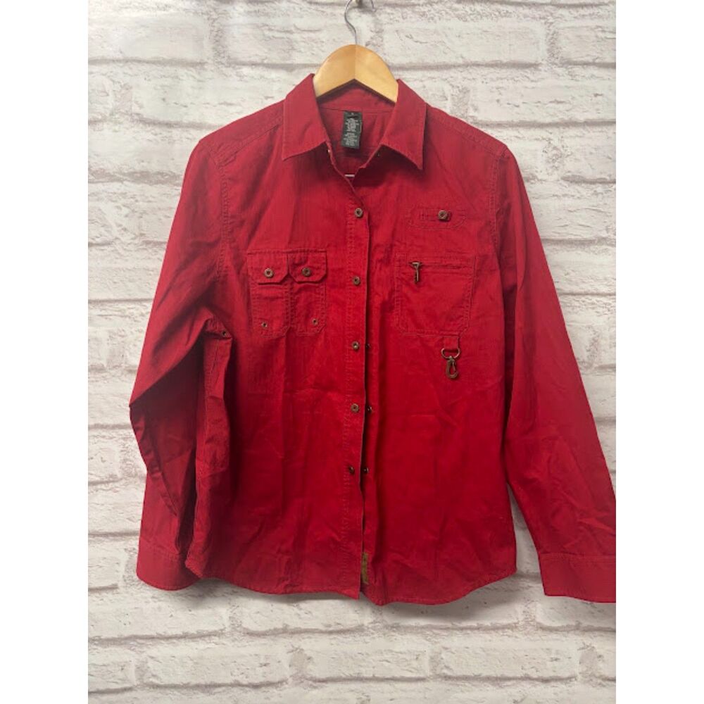 Ralph Lauren Dry Goods Shirt Size Large Red Camp Fishing Top Utility Elbow Patch - Picture 2 of 6